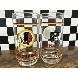 Washington Redskins Vintage Mobil Drinking Glasses 6” Tall - Set of 2
